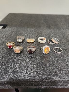 Mixed Gemstone Sterling Rings Set - Orange, Red, Brown & White Accents